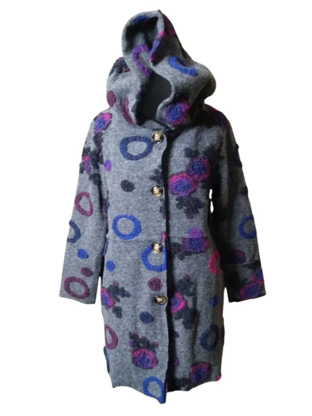 Camille & Co Wool Blend Size Small Hooded Textured Sweater Jacket Hooded Button